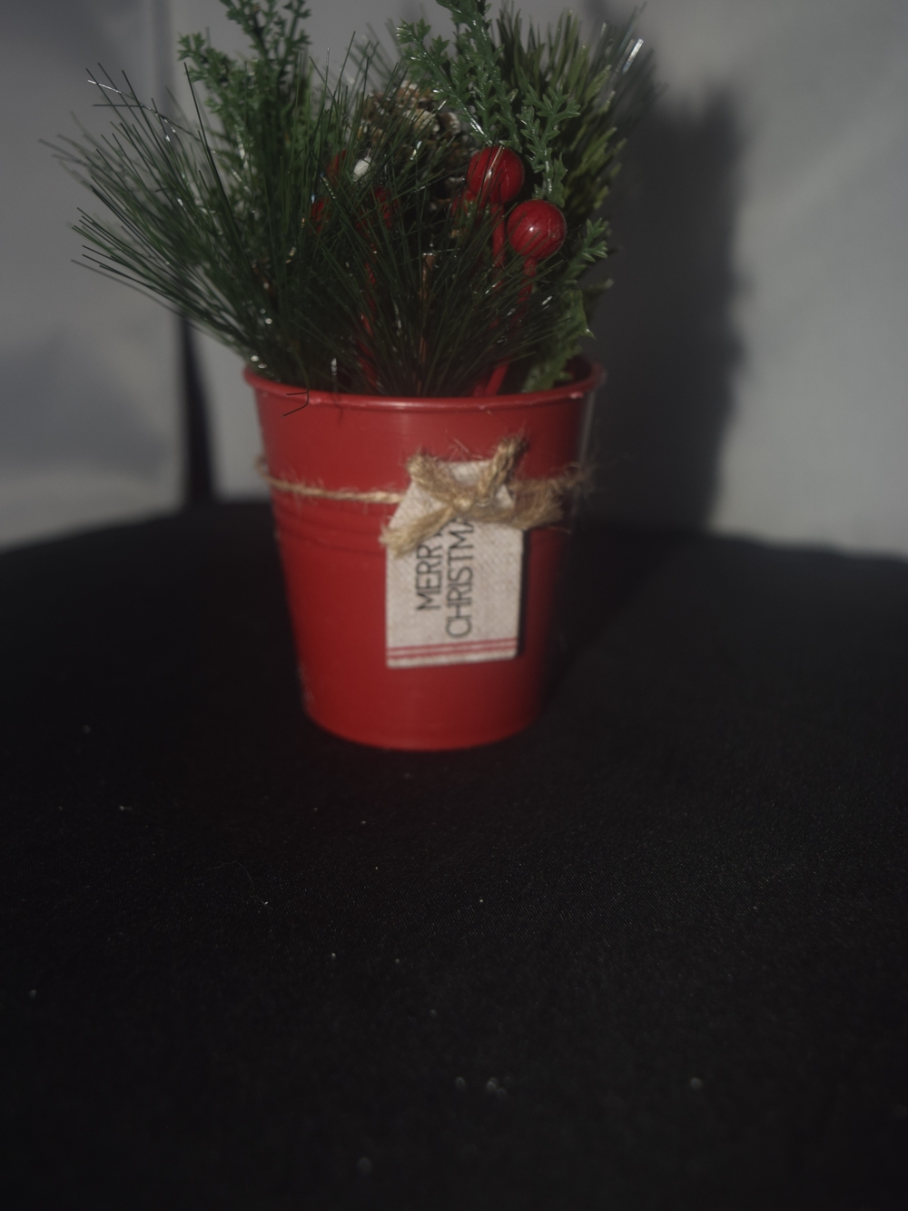 Festive Red Holiday Planter with Pine and Berry Accent